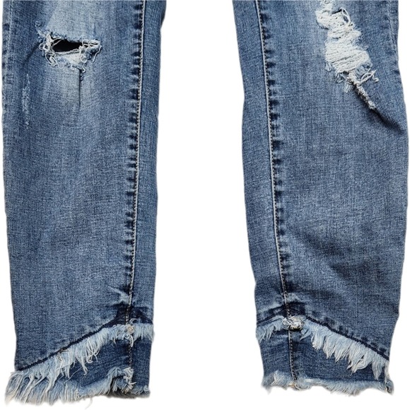 Kancan Double Raw Hem Fringe Distressed Jeans Medium Wash Size 29 Women's - Picture 4 of 8